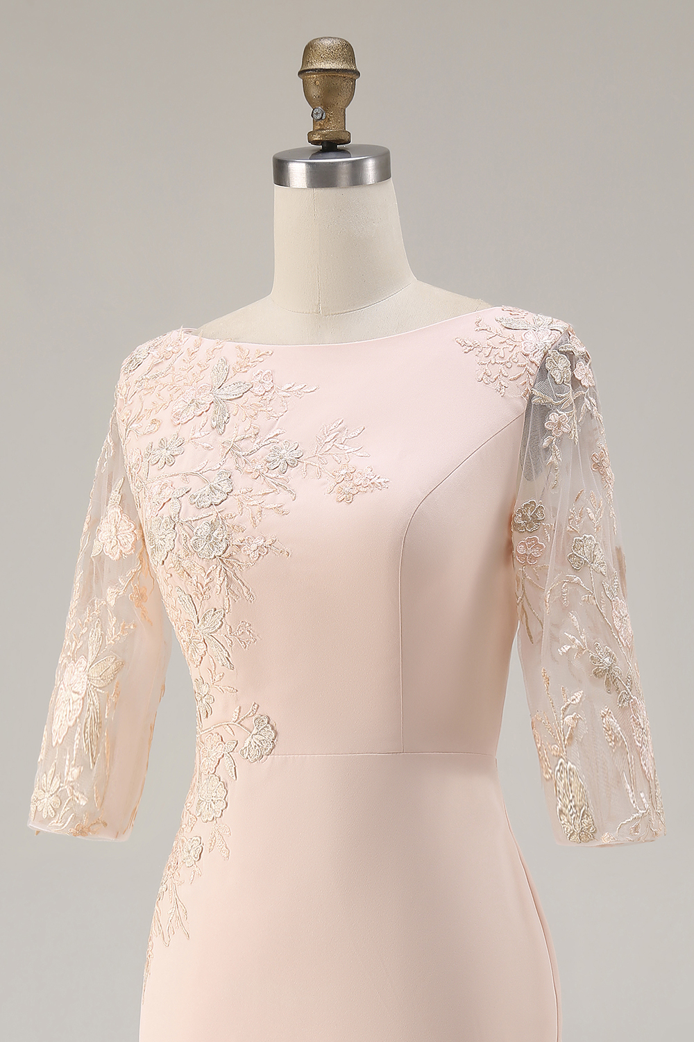 Candy Pink 3/4 Sleeves Bodycon Midi Mother of the Bride Dress with Embroidery