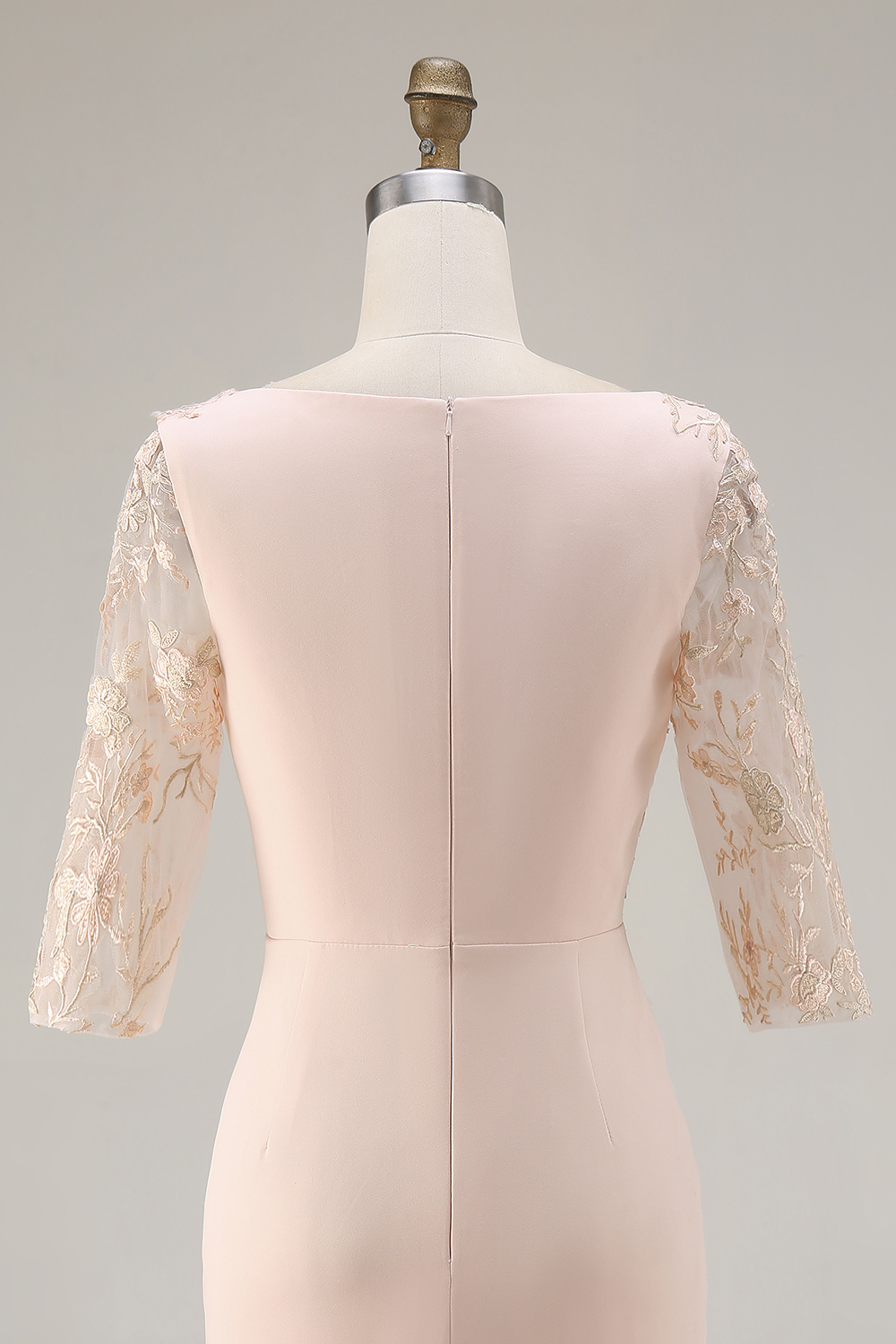Candy Pink 3/4 Sleeves Bodycon Midi Mother of the Bride Dress with Embroidery