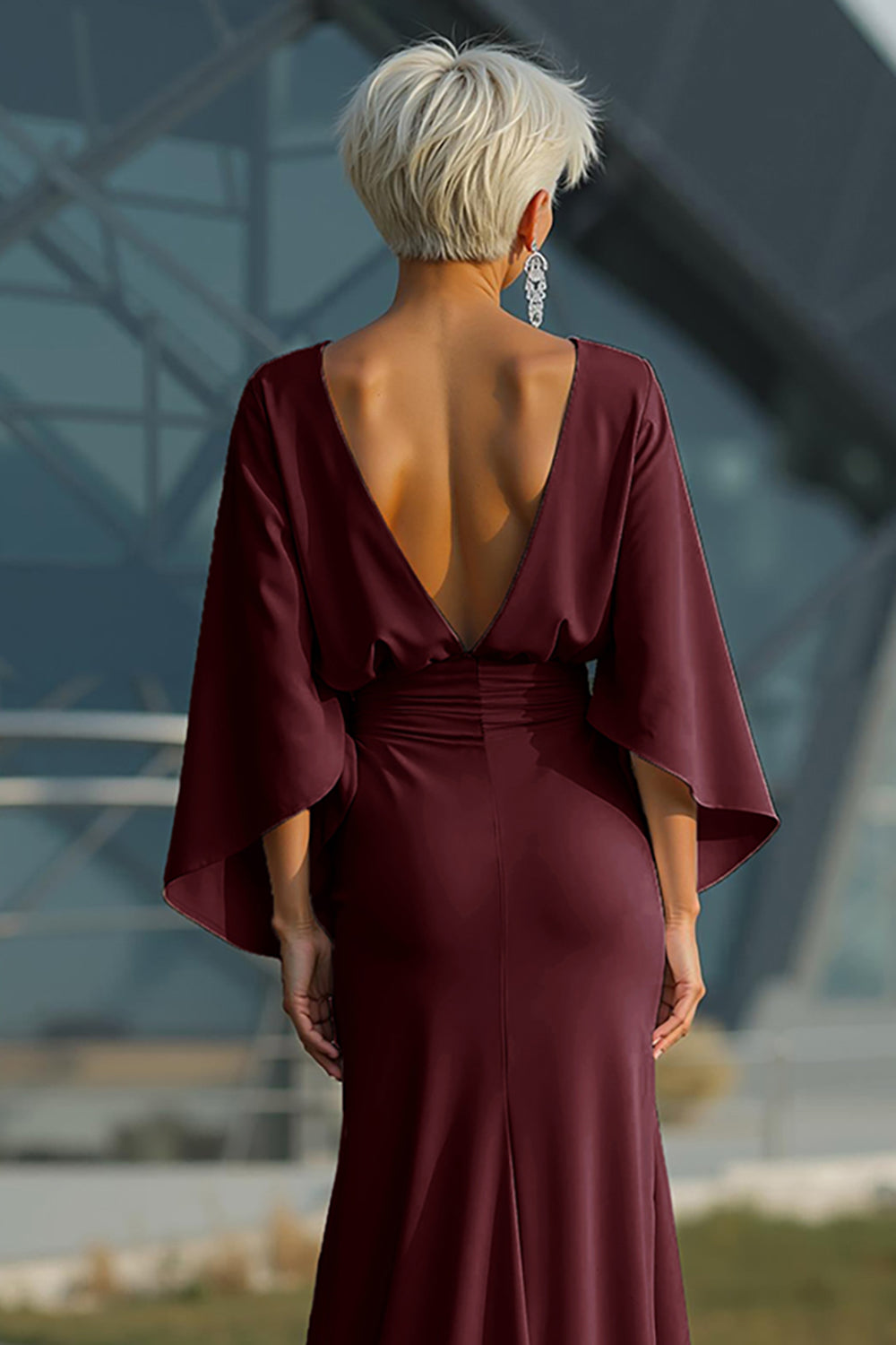 Silver Satin Mermaid Long Mother of the Bride Dress with Pockets