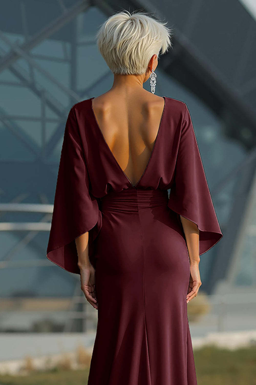 Silver Satin Mermaid Long Mother of the Bride Dress with Pockets