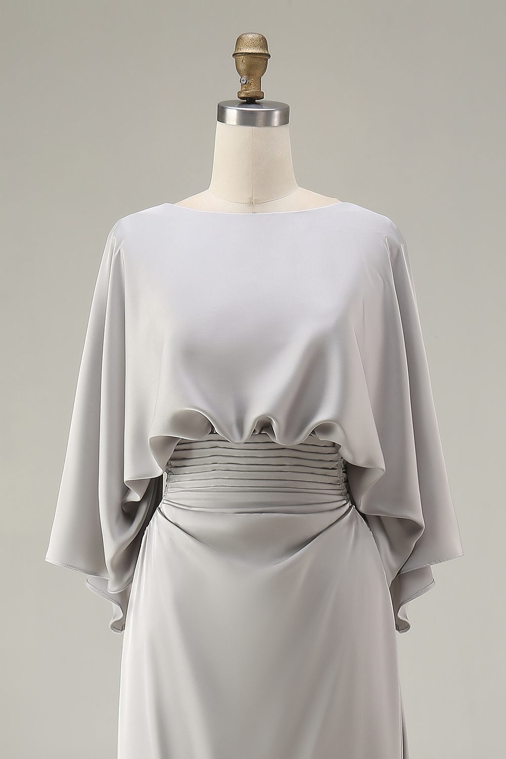 Mermaid Long Silver Ruched Mother of the Bride Dress with Pockets