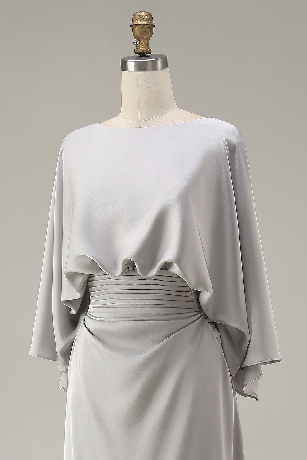 Mermaid Long Silver Ruched Mother of the Bride Dress with Pockets