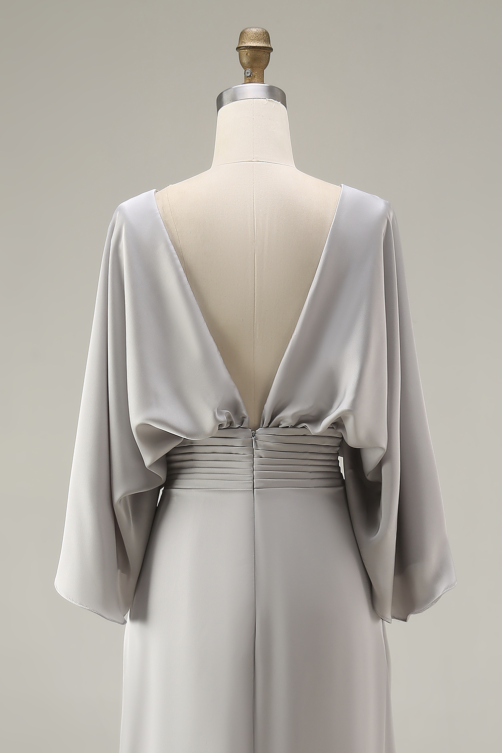 Mermaid Long Silver Ruched Mother of the Bride Dress with Pockets