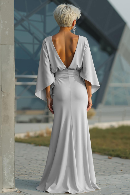 Silver Satin Mermaid Long Mother of the Bride Dress with Pockets