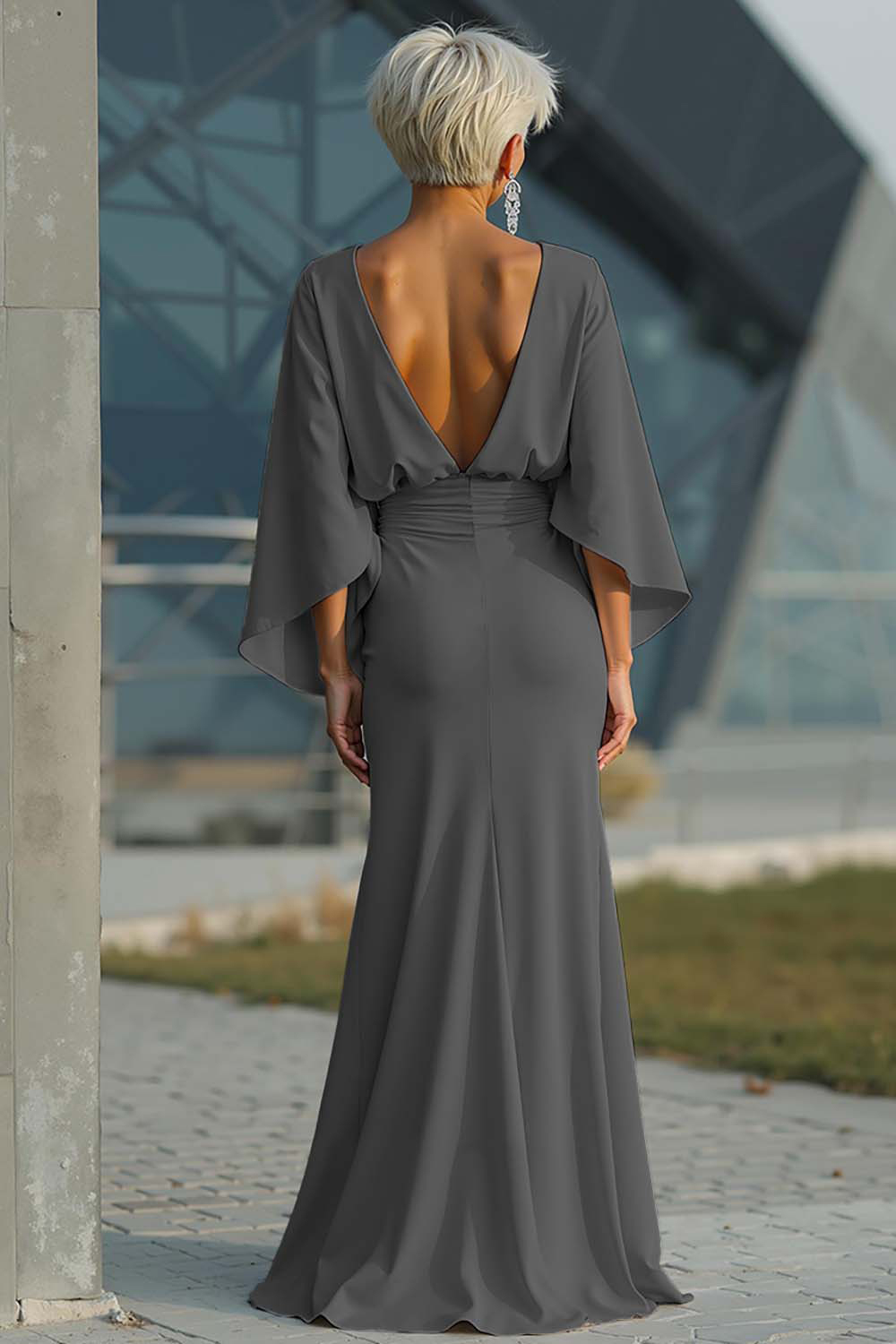 Silver Mermaid Long Mother of the Bride Dress with Pockets