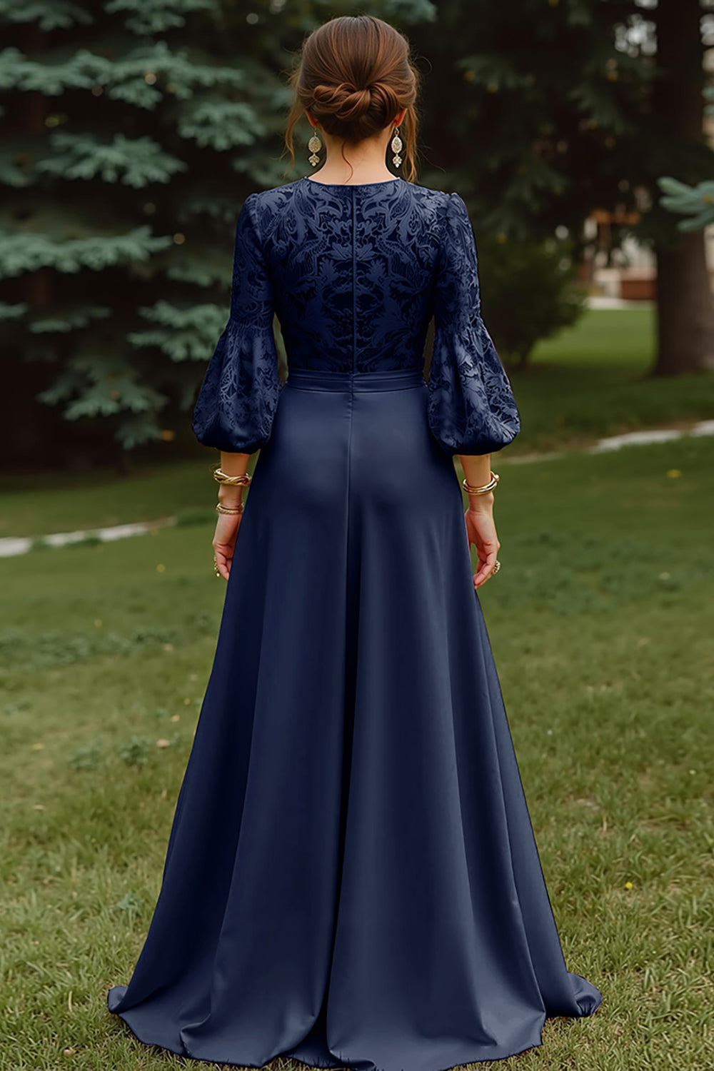 Dusty Rose Long Sleeves A Line Long Mother of the Bride Dress with Lace