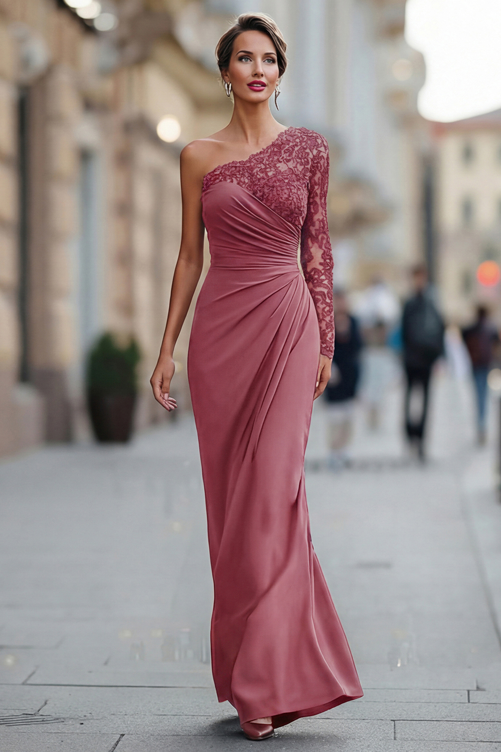 Black Mermaid One Shoulder Long Mother of the Bride Dress with Lace