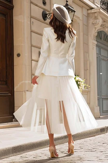 Ivory Peak Lapel 2 Piece Blazer Wedding Outfits