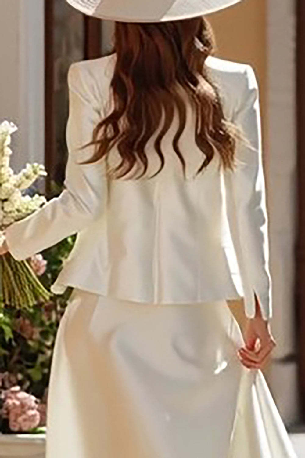 Ivory Satin Corset 2 Piece A Line Floor Length Wedding Dress with Jacket