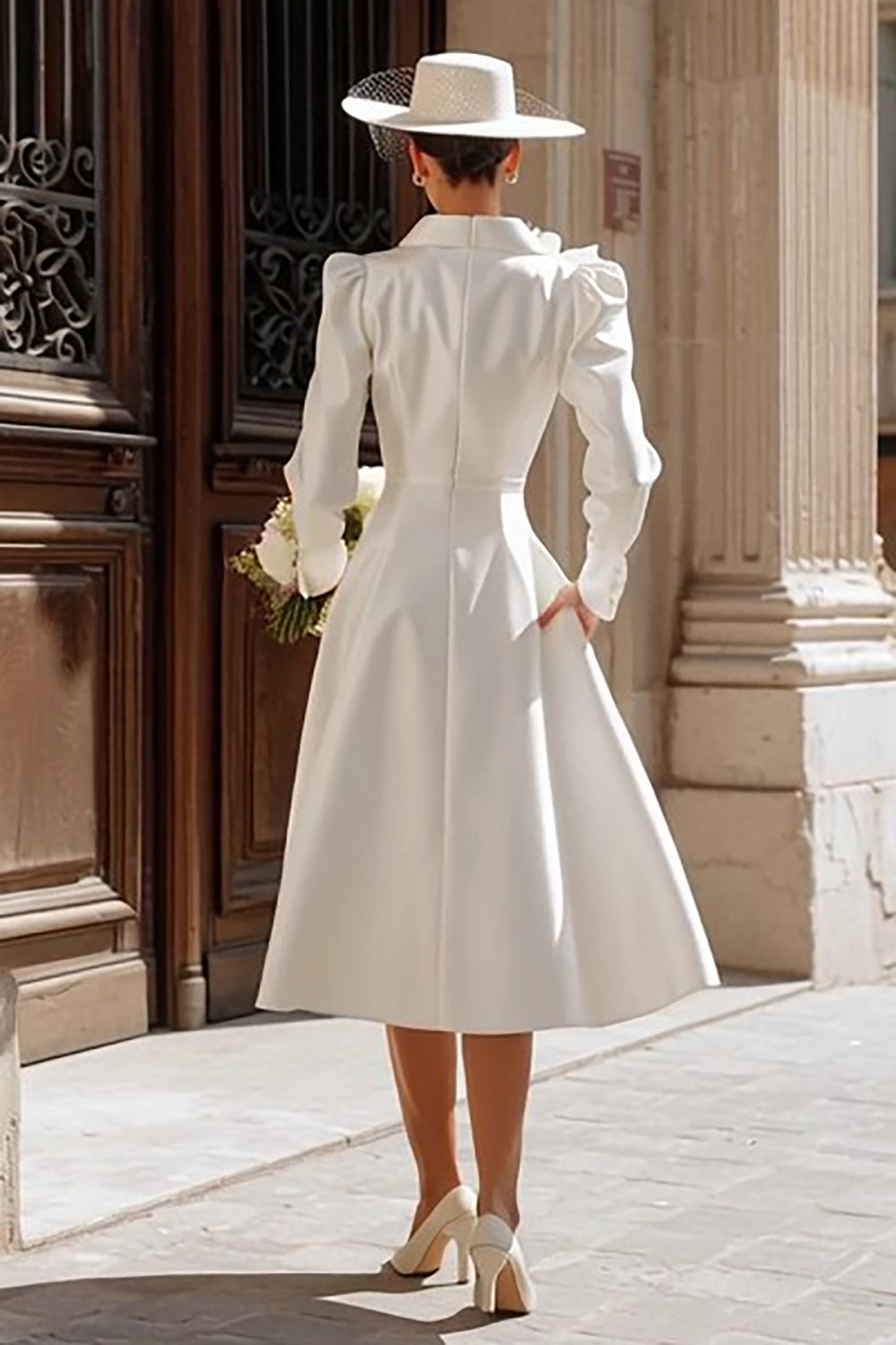 Ivory Shawl Lapel Single Breasted Midi Blazer Wedding Dress