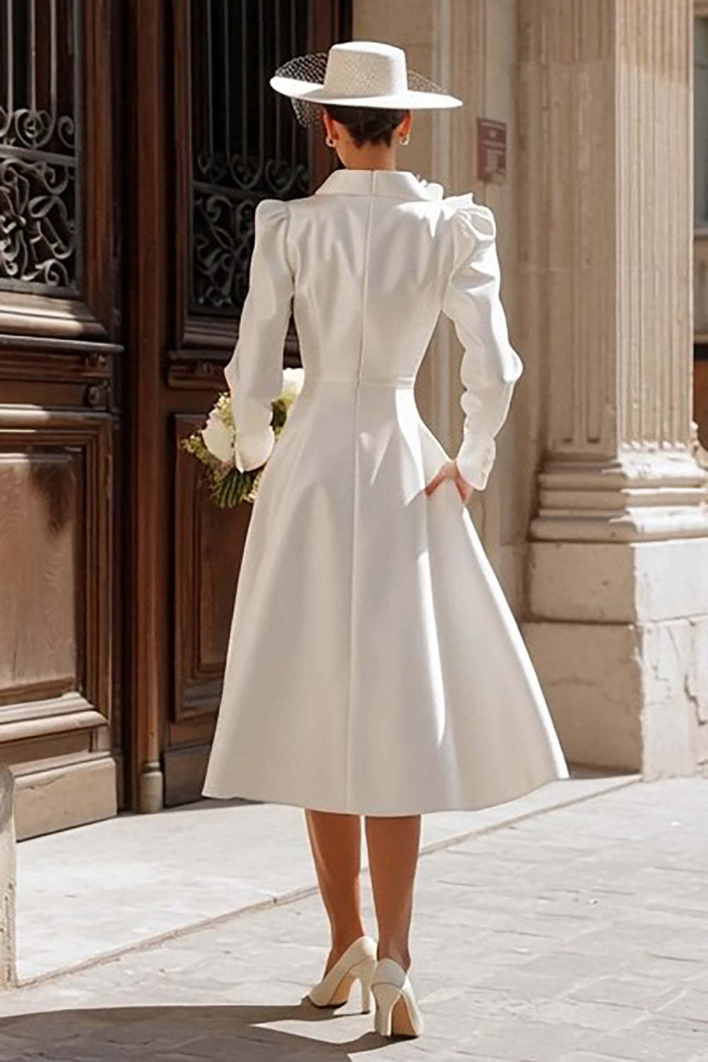 Ivory Shawl Lapel Single Breasted Midi Blazer Wedding Dress