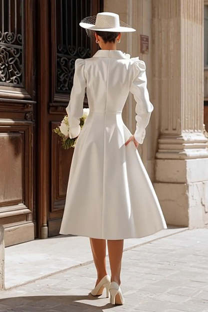 Ivory Shawl Lapel Single Breasted Midi Blazer Wedding Dress