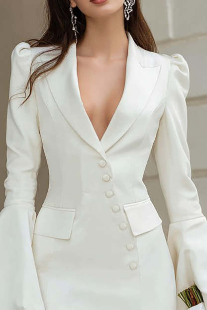 Ivory Shawl Lapel Satin Short Blazer Wedding Dress