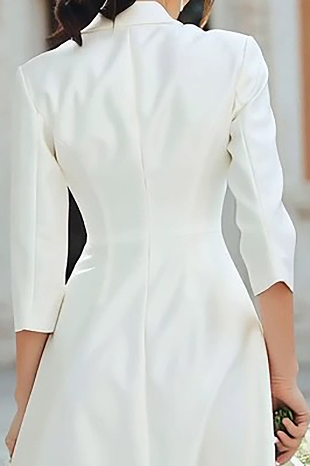 Ivory Notched Lapel A Line Satin Short Blazer Wedding Dress with Sleeves