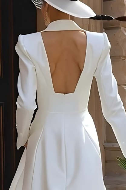 Peak Lapel Ivory 2 Piece Maxi Blazer Wedding Pant Suits with Sleeves