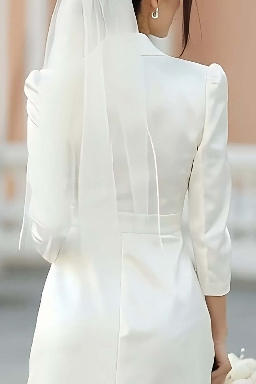 Ivory Notched Lapel Satin A Line Midi Blazer Wedding Dress