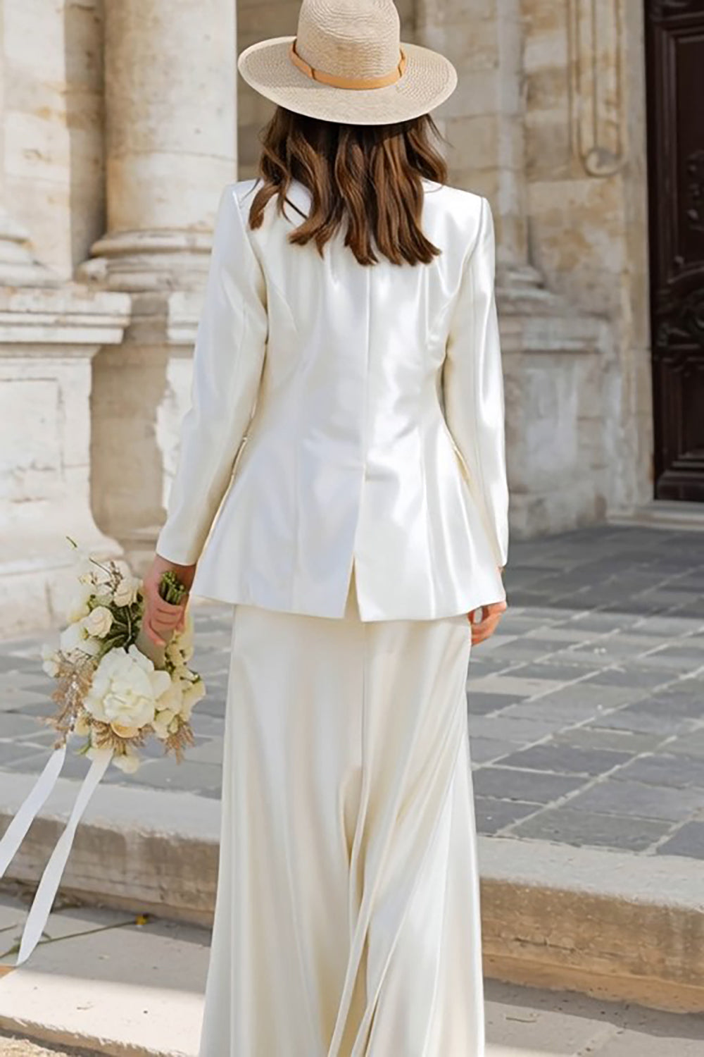Ivory Satin 2 Piece Floor Length Wedding Dress with Jacket