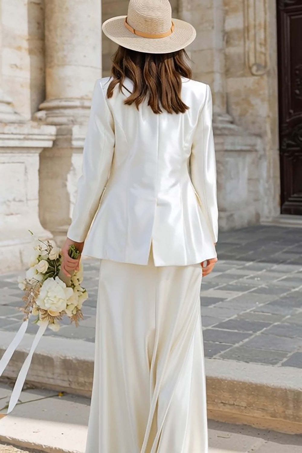 Ivory Satin 2 Piece Floor Length Wedding Dress with Jacket