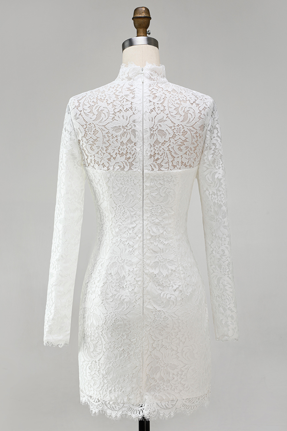 Vintage Ivory High Neck Bodycon Lace Short Wedding Dress with Sleeves