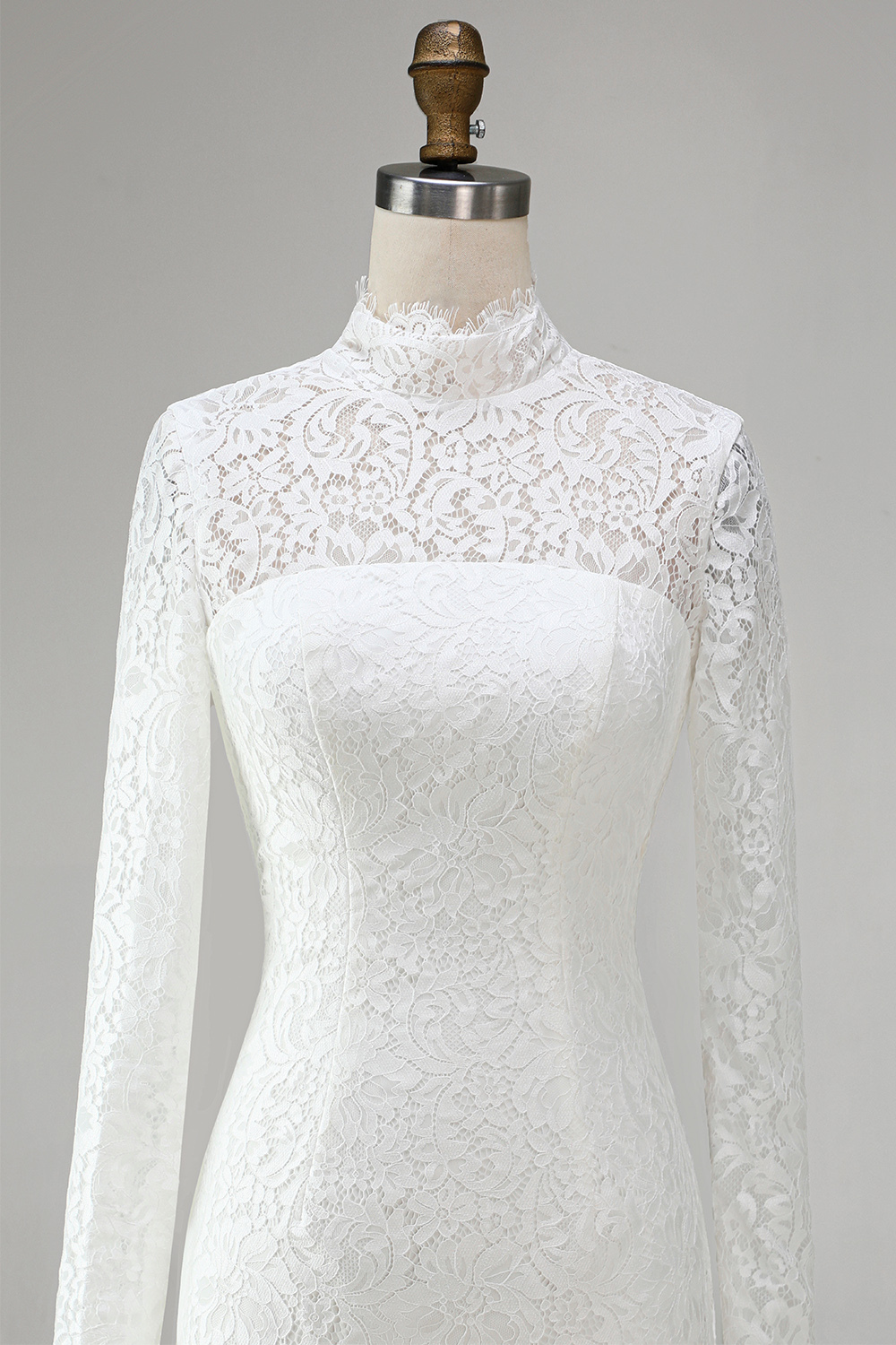 Vintage Ivory High Neck Bodycon Lace Short Wedding Dress with Sleeves