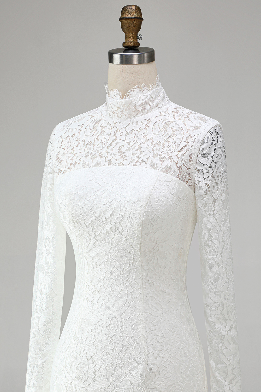 Vintage Ivory High Neck Bodycon Lace Short Wedding Dress with Sleeves