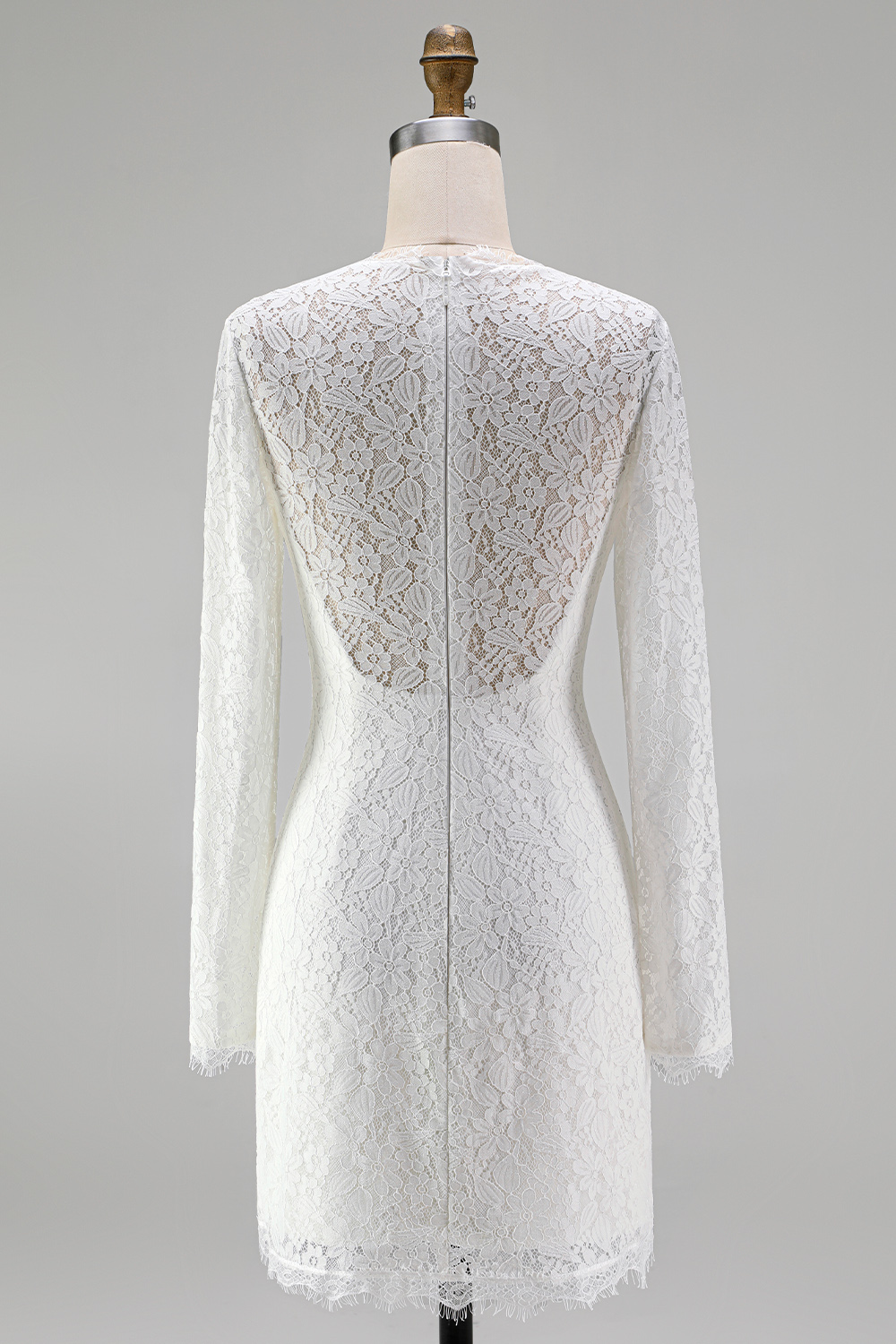 Vintage Ivory High Neck Lace Bodycon Short Boho Wedding Dress with Sleeves