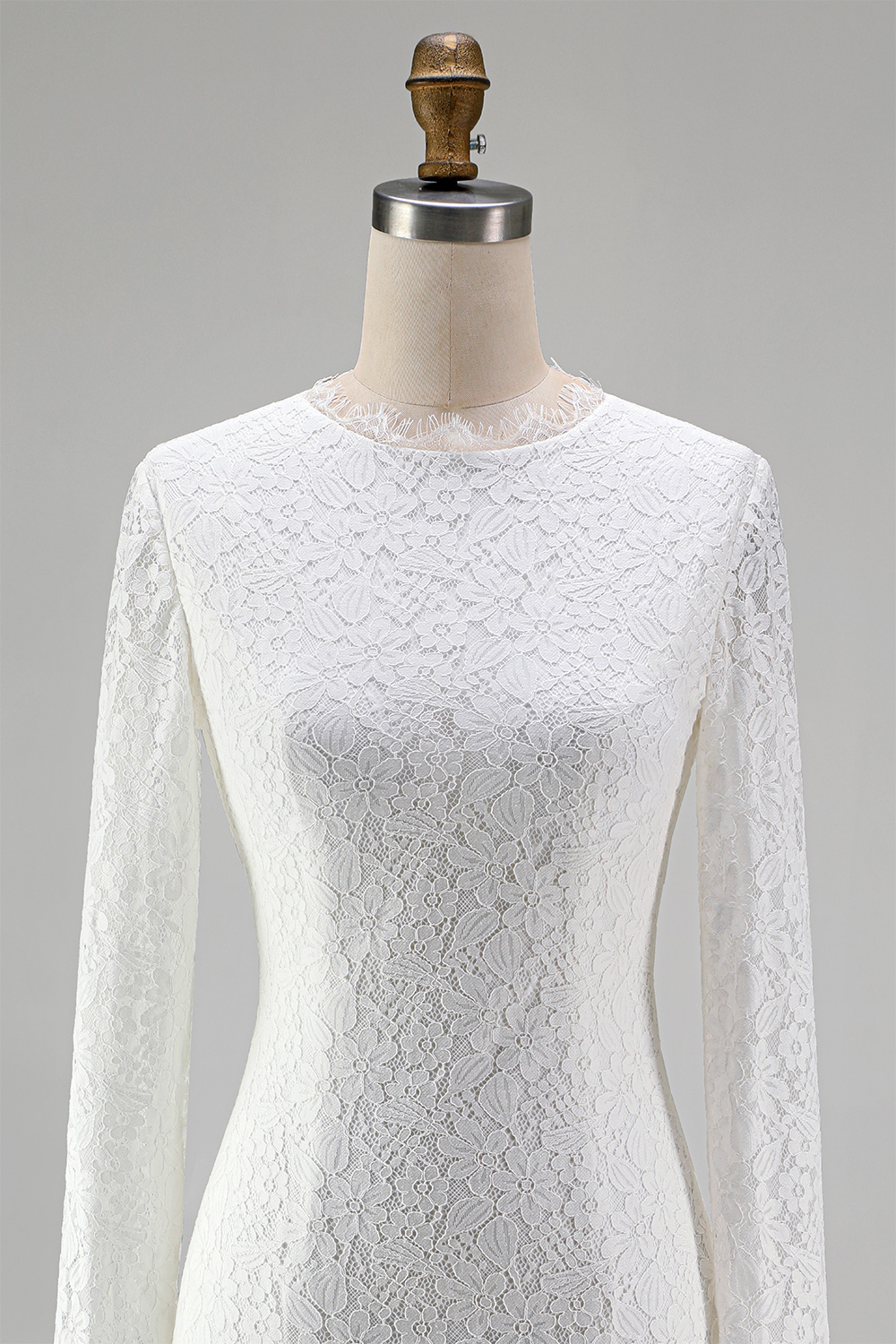 Vintage Ivory High Neck Lace Bodycon Short Boho Wedding Dress with Sleeves