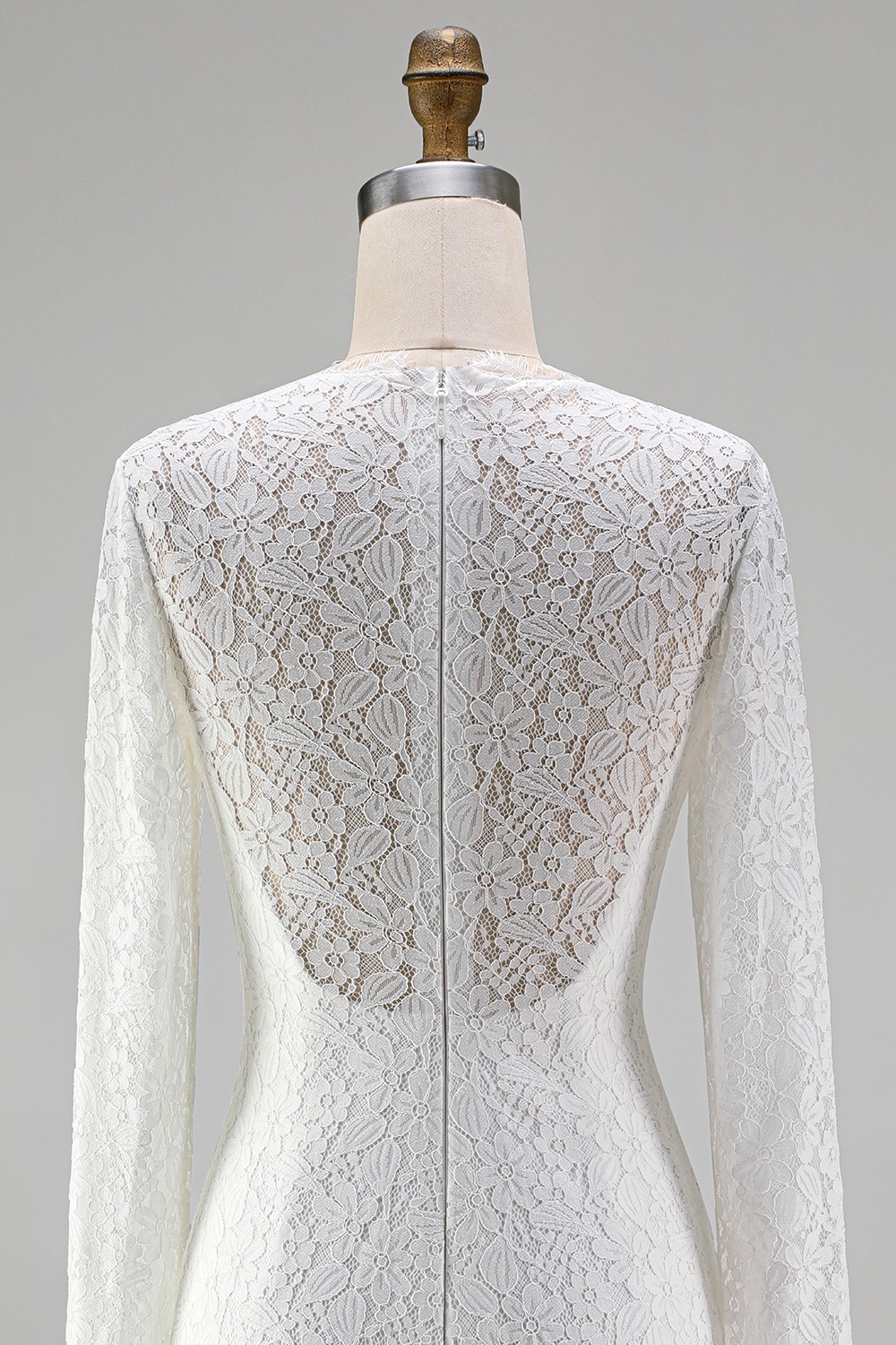 Vintage Ivory High Neck Lace Bodycon Short Boho Wedding Dress with Sleeves
