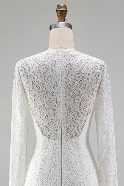 Vintage Ivory High Neck Lace Bodycon Short Boho Wedding Dress with Sleeves
