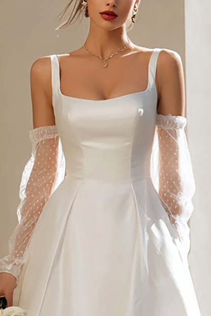 Ivory A Line Thick Straps Short Wedding Dress with Sleeves