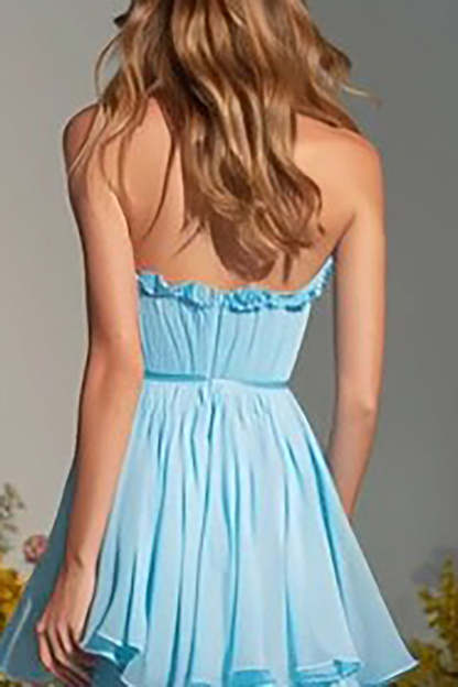 Sky Blue A-Line Tiered Long Prom Dress with Ruffles