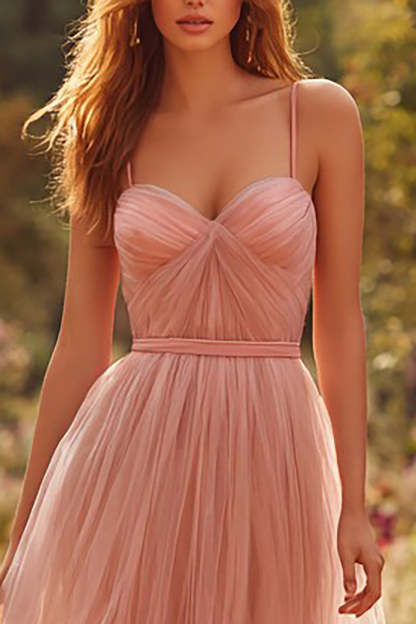 Dusty Rose Spaghetti Straps A-Line Long Prom Dress