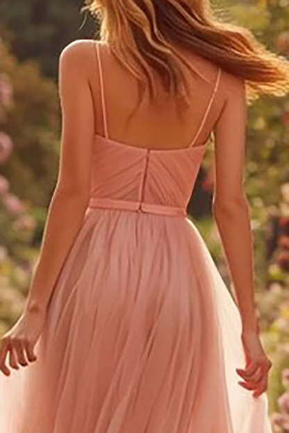 Dusty Rose Spaghetti Straps A-Line Long Prom Dress