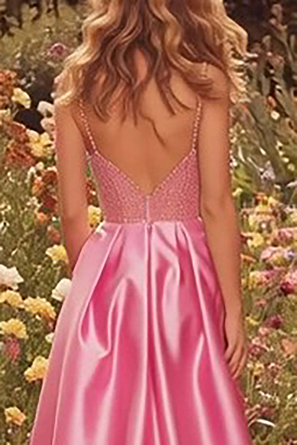 Sparkly Pink A-Line Long Beaded Prom Dress with Slit