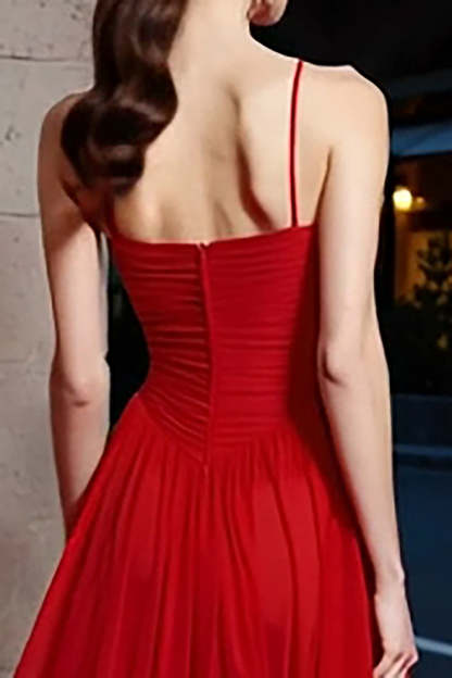 Red Tiered A-Line Long Gala Dress with Ruffles