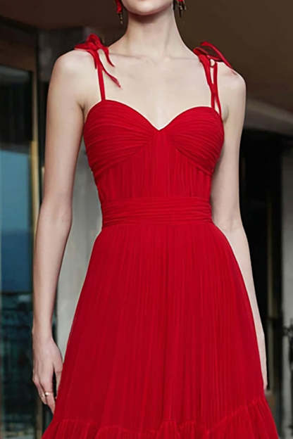 Red Tiered Maxi Gala Dress with Ruffles