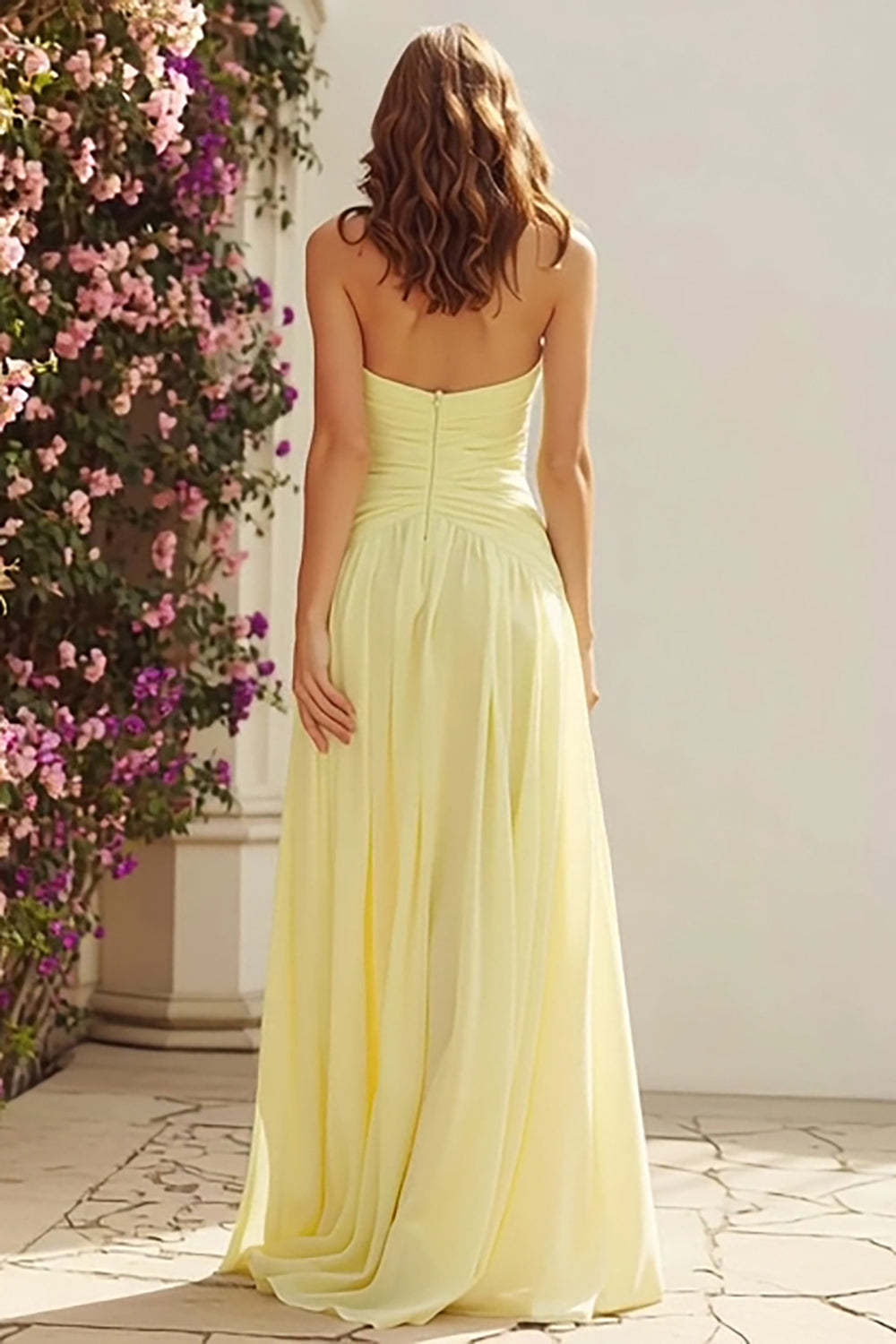 Light Yellow Sweetheart A Line Long Bridesmaid Dress