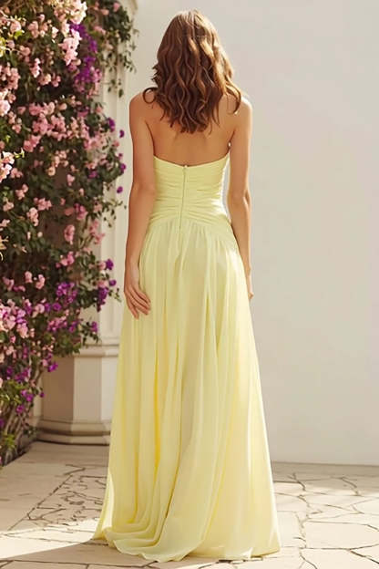 Light Yellow Sweetheart A Line Long Bridesmaid Dress