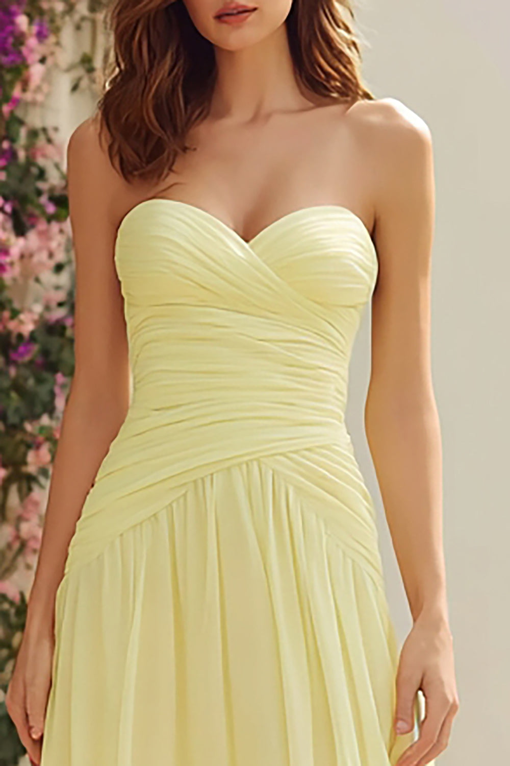Light Yellow Sweetheart A Line Long Bridesmaid Dress
