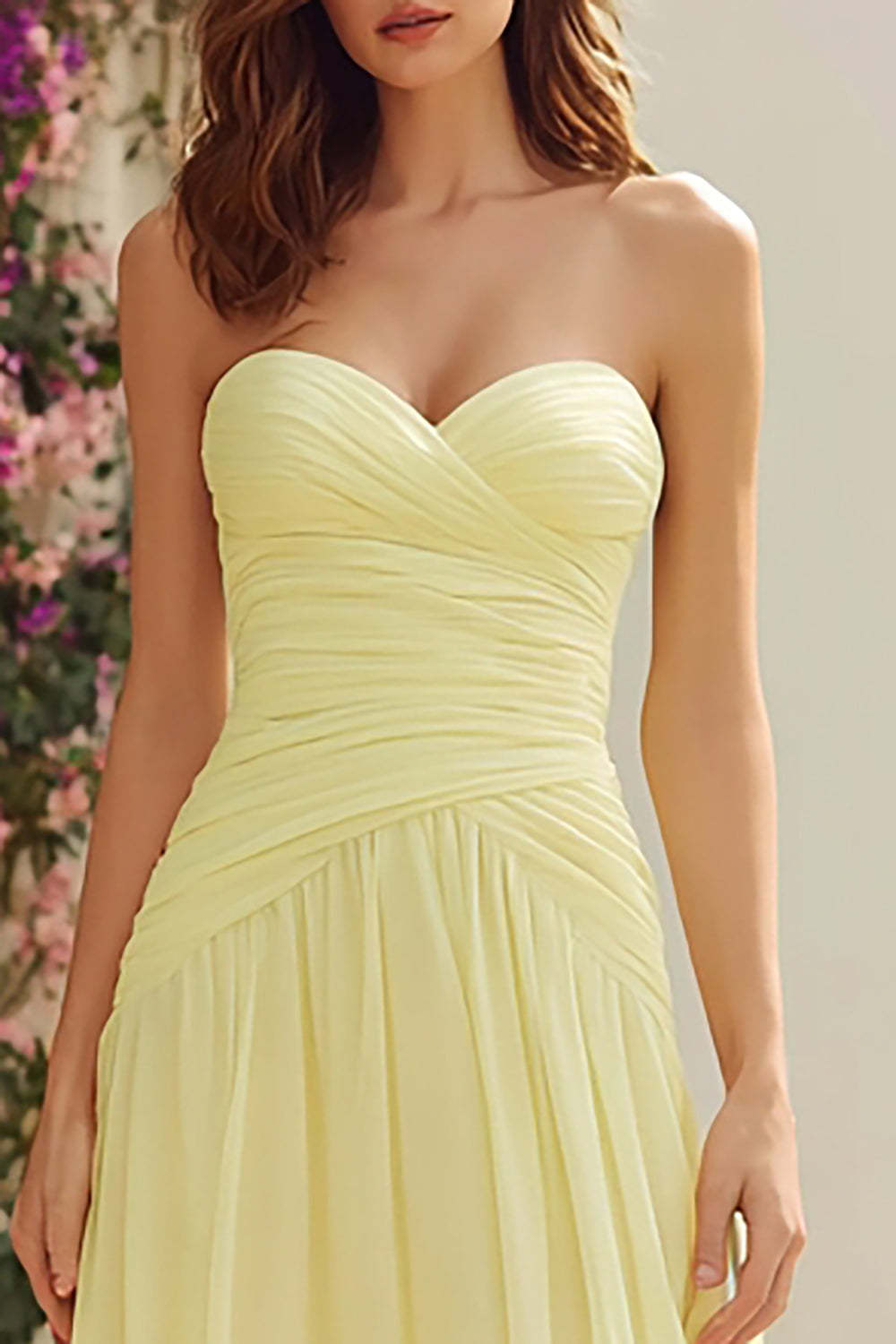 Light Yellow Sweetheart A Line Long Bridesmaid Dress