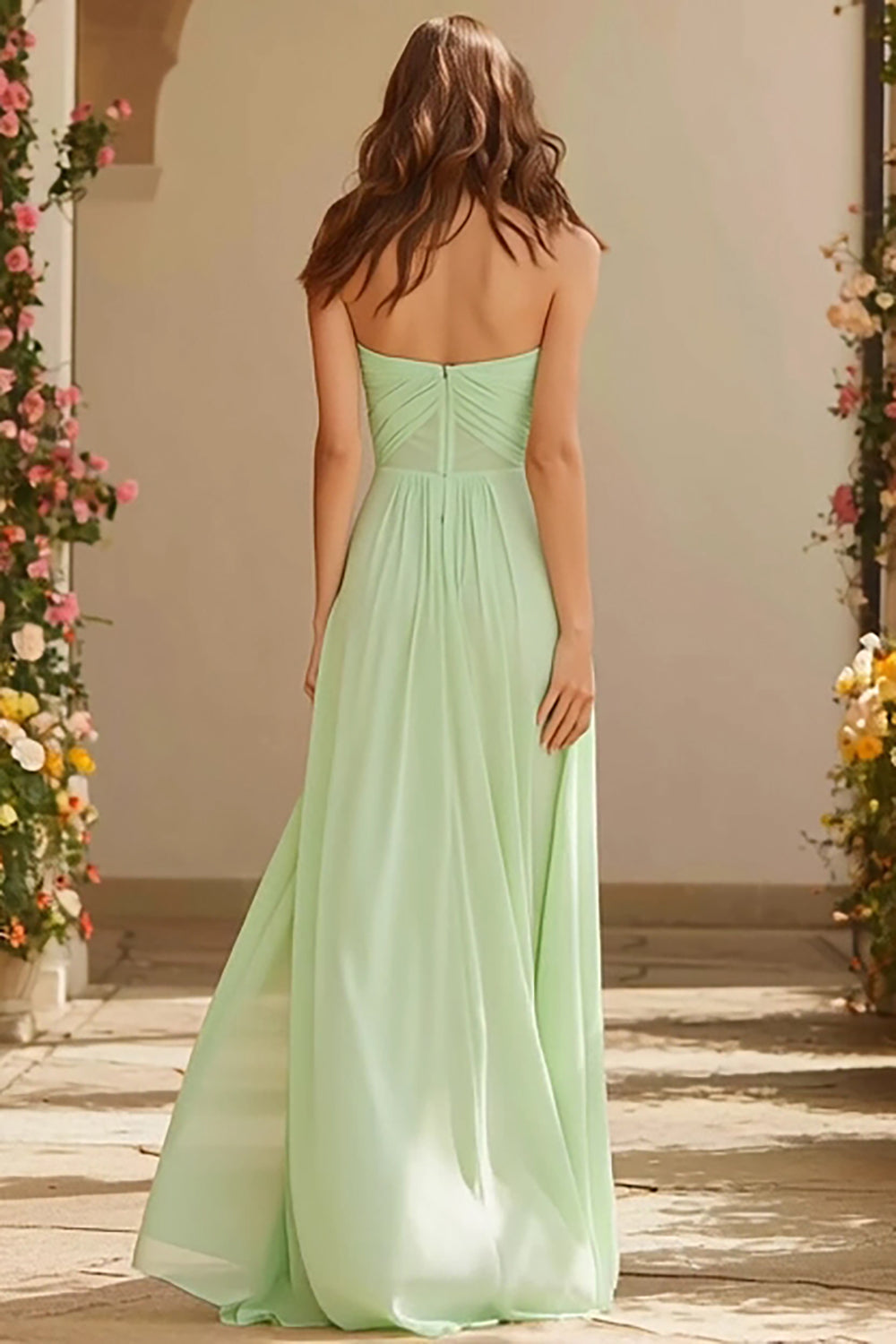 Dusty Sage Maxi A Line Strapless Bridesmaid Dress