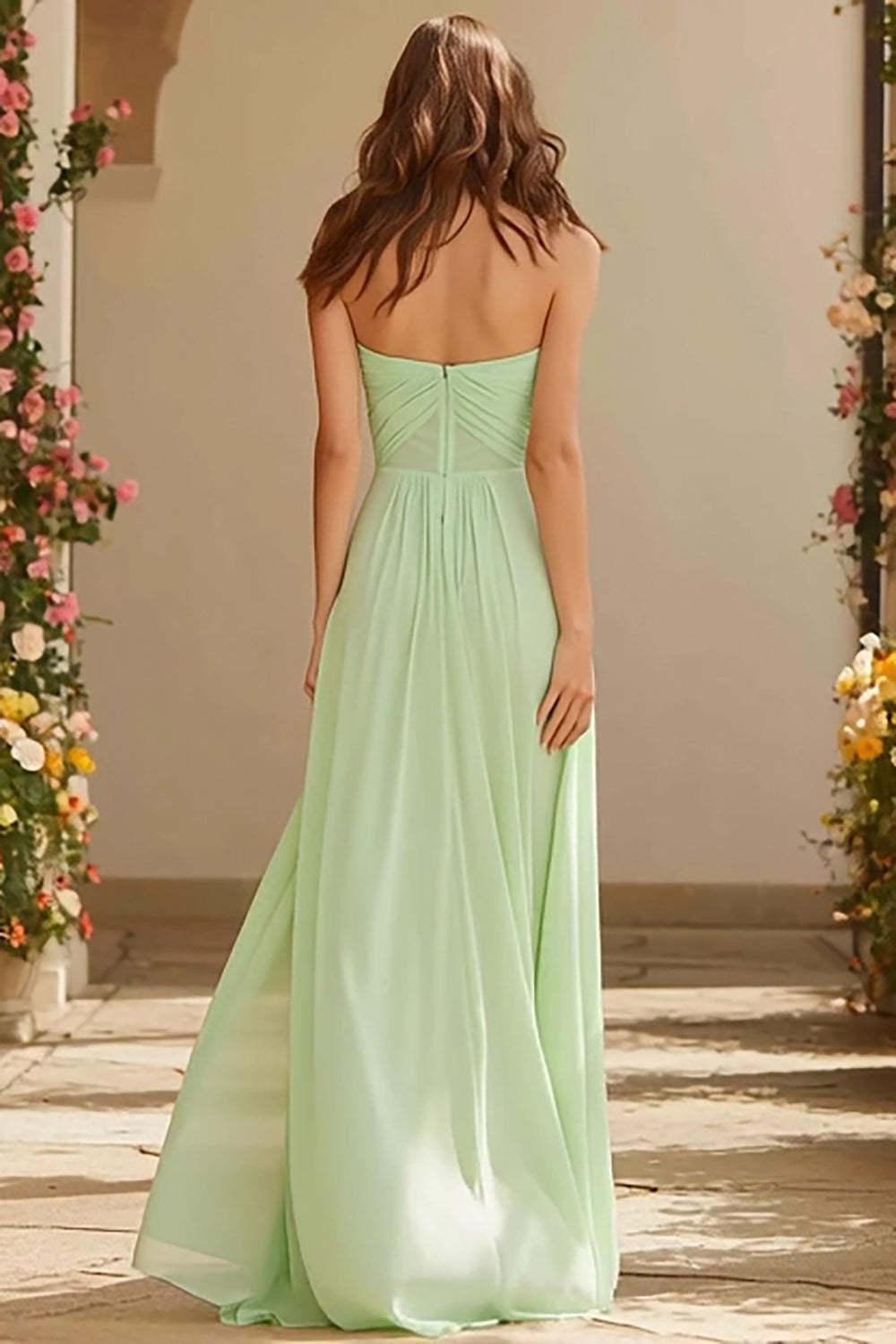 Dusty Sage Maxi A Line Strapless Bridesmaid Dress