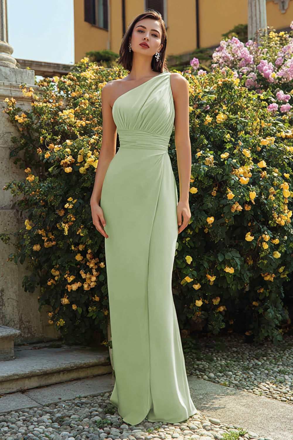 Dusty Sage One Shoulder Maxi Mermaid Bridesmaid Dress