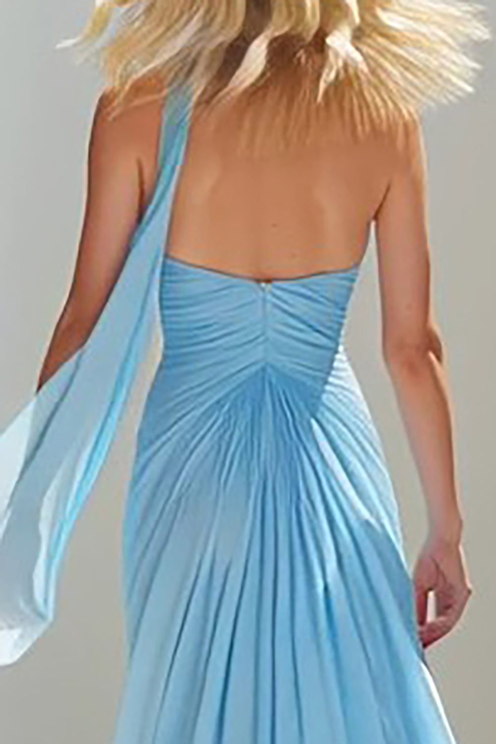 Sky Blue A Line Ruched Neck Scarf Long Sweetheart Prom Dress