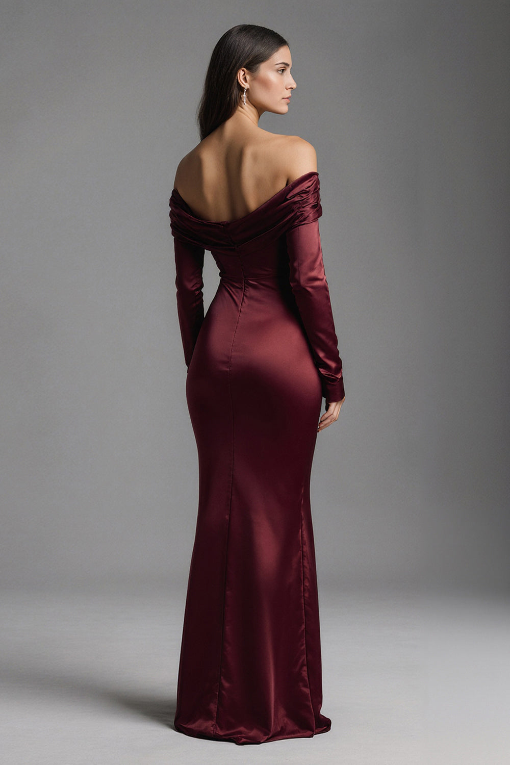 Burgundy Mermaid Off the Shoulder Long Ruched Evening Dress with Slit