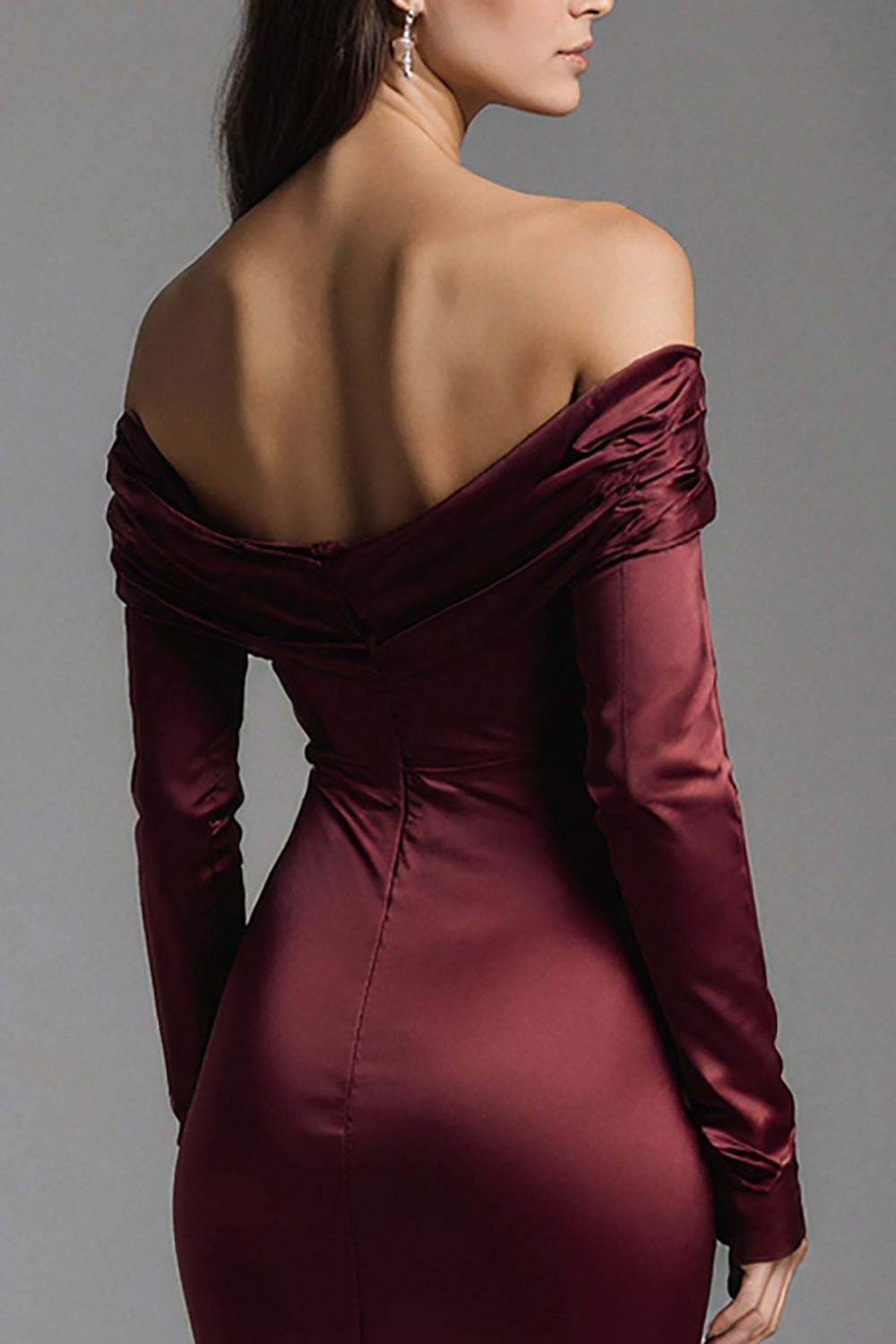 Burgundy Mermaid Off the Shoulder Long Ruched Evening Dress with Slit