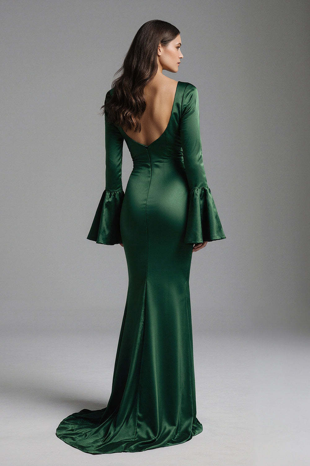 Dark Green Mermaid Flare Sleeves Backless Long Evening Dress