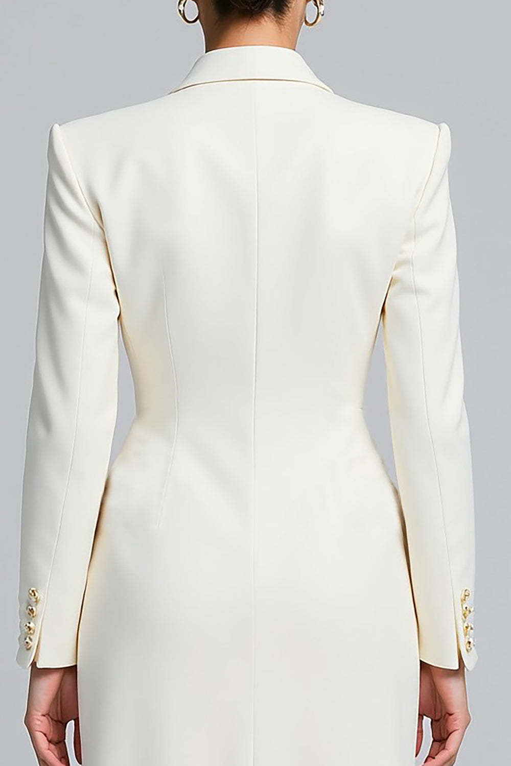 Ivory Single Breasted Sheath Peak Lapel Long Sleeves Blazer Dress