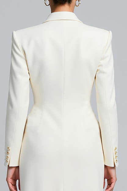 Ivory Single Breasted Sheath Peak Lapel Long Sleeves Blazer Dress