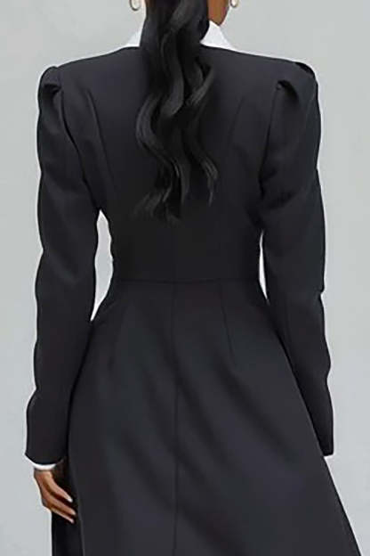 Black Notched Lapel Single Breasted Long Blazer Dress with Slit
